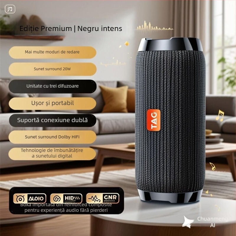 Difuzor Bluetooth cu subwoofer – difuzor portabil pentru exterior, IPX7 rezistent la apă, 100 Hz–20 kHz, SNR ≥70 dB, Bluetooth/3,5 mm/kartă de memorie conectare