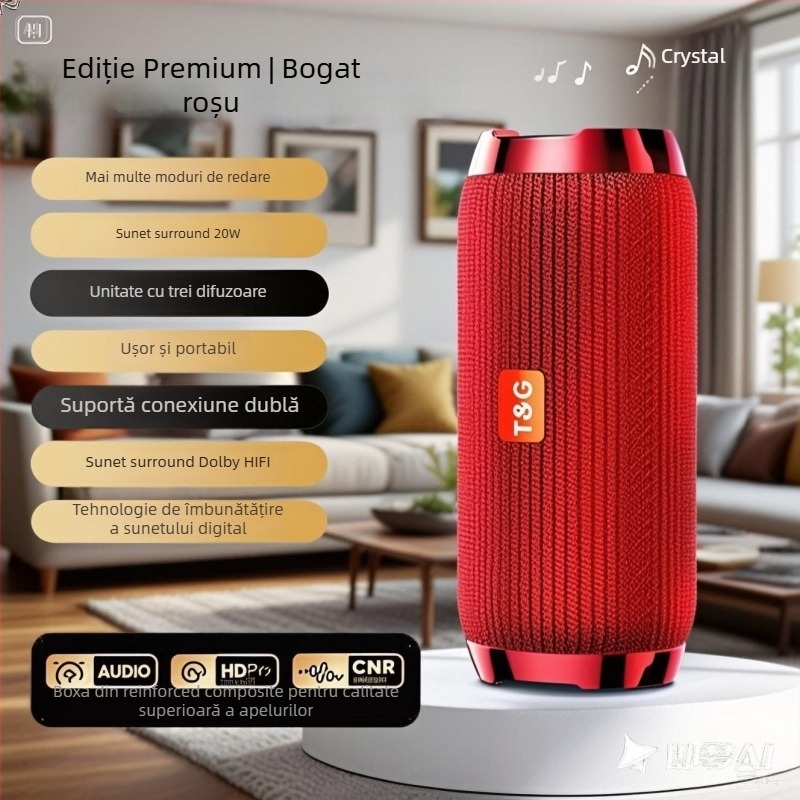 Difuzor Bluetooth cu subwoofer – difuzor portabil pentru exterior, IPX7 rezistent la apă, 100 Hz–20 kHz, SNR ≥70 dB, Bluetooth/3,5 mm/kartă de memorie conectare