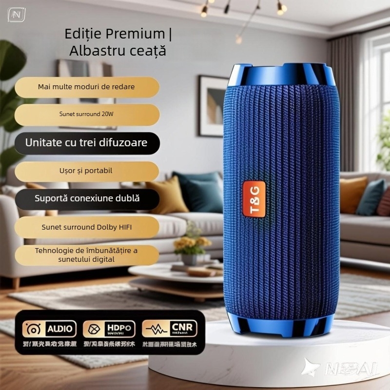 Difuzor Bluetooth cu subwoofer – difuzor portabil pentru exterior, IPX7 rezistent la apă, 100 Hz–20 kHz, SNR ≥70 dB, Bluetooth/3,5 mm/kartă de memorie conectare