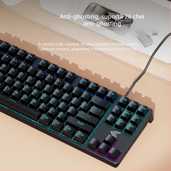 Tastatură mecanică, 104 taste, cablată, iluminare mixtă, switch cu ax verde