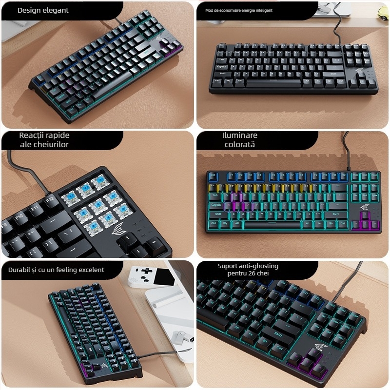 Tastatură mecanică, 104 taste, cablată, iluminare mixtă, switch cu ax verde