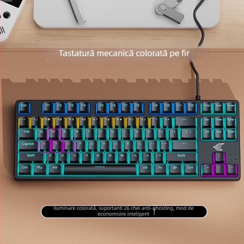 Tastatură mecanică, 104 taste, cablată, iluminare mixtă, switch cu ax verde
