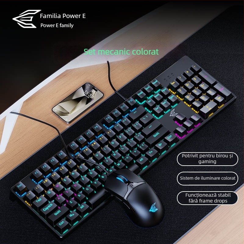 Tastatură mecanică, 104 taste, cablată, iluminare mixtă, switch cu ax verde