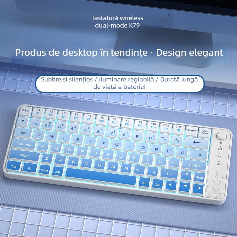 Tastatură Bluetooth cu keypad numeric, 79 taste, Bluetooth + 2.4G, ABS plastic