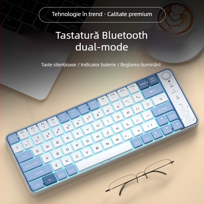 Tastatură Bluetooth cu keypad numeric, 79 taste, Bluetooth + 2.4G, ABS plastic