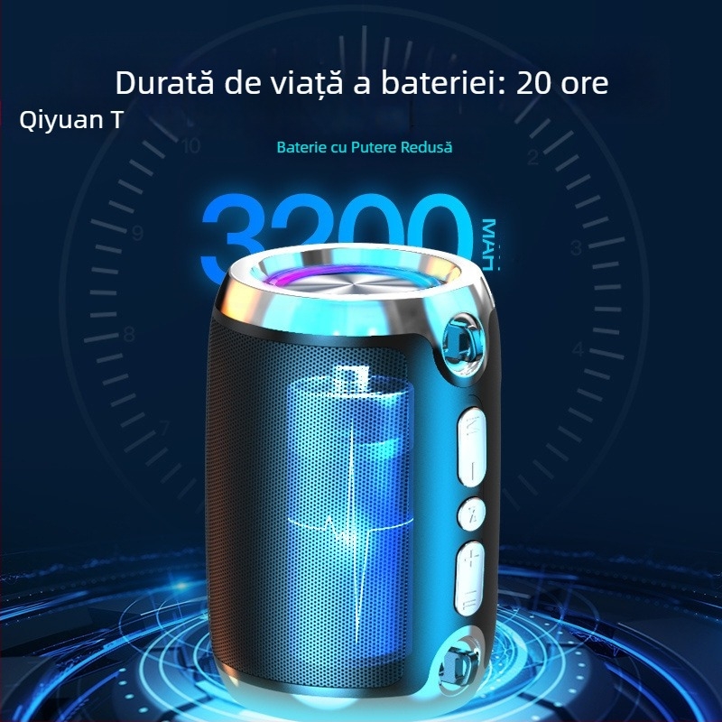 Difuzor Bluetooth fără fir cu subwoofer încorporat – portabil pentru casă și exterior, carcasă din aliaj de aluminiu, 40 Hz–20 kHz, SNR ≥100 dB, IPX4, baterie 1200–2000 mAh, USB/SD Card/Bluetooth