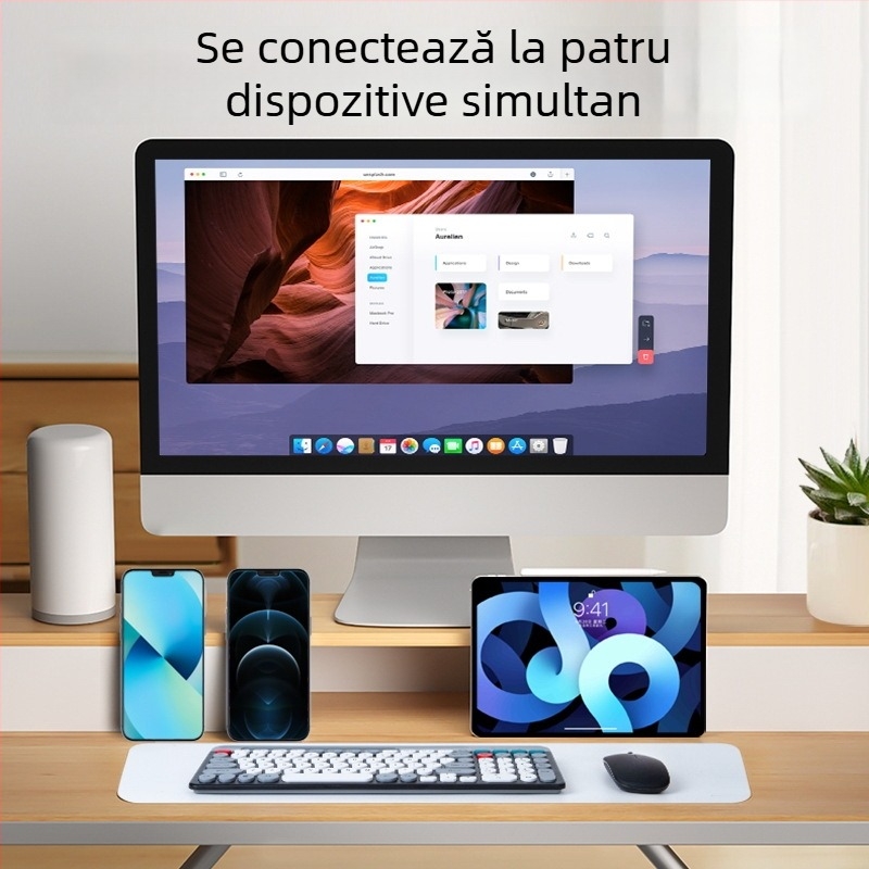 ZYG-806 Set tastatură și mouse Macaron, wireless cu moduri duale, taste rotunde, 88–98 taste, ABS, rezistent la apă, 2.4G + Bluetooth