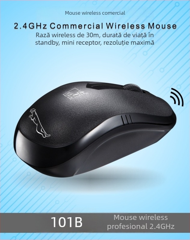 Mouse optic fără fir, 1600 DPI, ergonomic, USB 2.4G, model 101B
