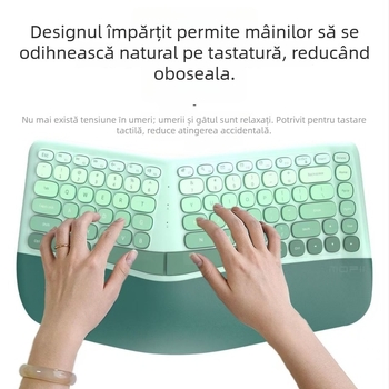 Set ergonomic tastatură și mouse – tastatură silențioasă, ABS, rază până la 10 m, suportă până la 3 dispozitive