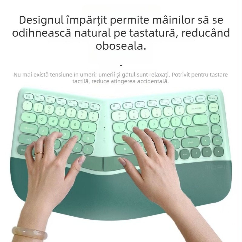 Set ergonomic tastatură și mouse – tastatură silențioasă, ABS, rază până la 10 m, suportă până la 3 dispozitive