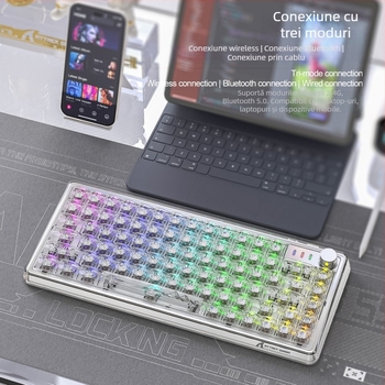 Attack Shark K75RGB tastatură mecanică fără fir, 82 taste, iluminare RGB, montaj gasket, switch-uri hot-plug
