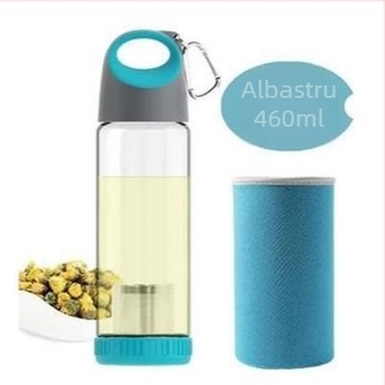 Sticlă de apă din borosilicata cu inel de purtare, cilindrică, etanșă și rezistentă la temperaturi, capac acoperit