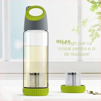 Sticlă de apă din borosilicata cu inel de purtare, cilindrică, etanșă și rezistentă la temperaturi, capac acoperit