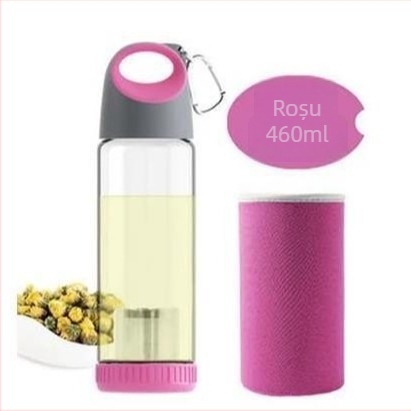 Sticlă de apă din borosilicata cu inel de purtare, cilindrică, etanșă și rezistentă la temperaturi, capac acoperit