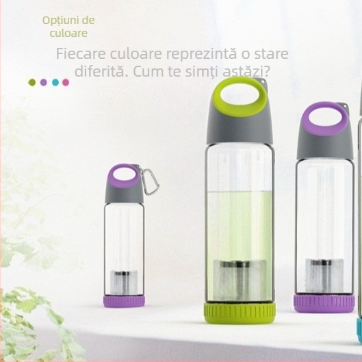 Sticlă de apă din borosilicata cu inel de purtare, cilindrică, etanșă și rezistentă la temperaturi, capac acoperit