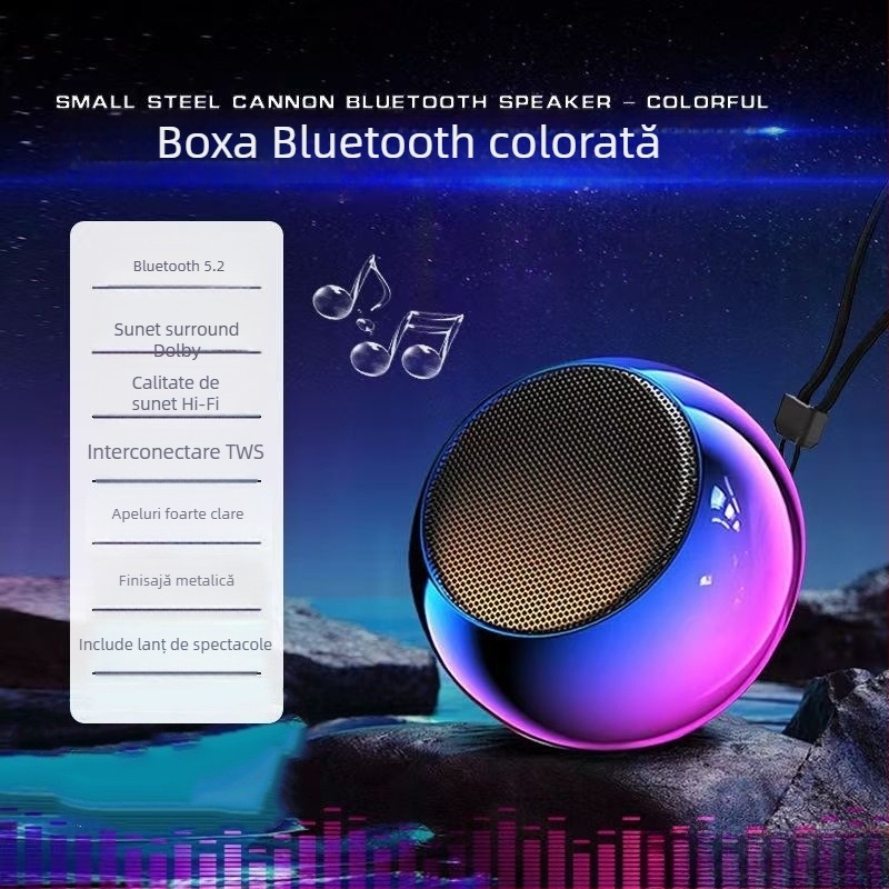 Boxă Bluetooth wireless, carcasă metalică, ieșire 5W, Bluetooth 5.2, baterie încorporată 300–500 mAh