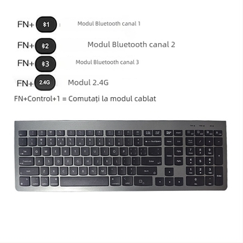 Tastatură Bluetooth cu trei moduri, peste 98 de taste, conectivitate wireless/cablaj/2.4G, se conectează la până la 3 dispozitive simultan, corp ABS, compatibil Mac, iPad, laptop Huawei, telefoane și calculatoare
