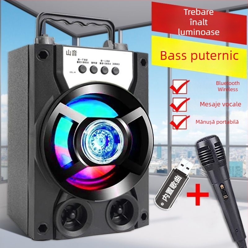 Boxă Bluetooth wireless – Outdoor portabil cu slot SD și radio, carcasă ABS, IPX7 rezistentă la apă, 100 Hz–20 kHz