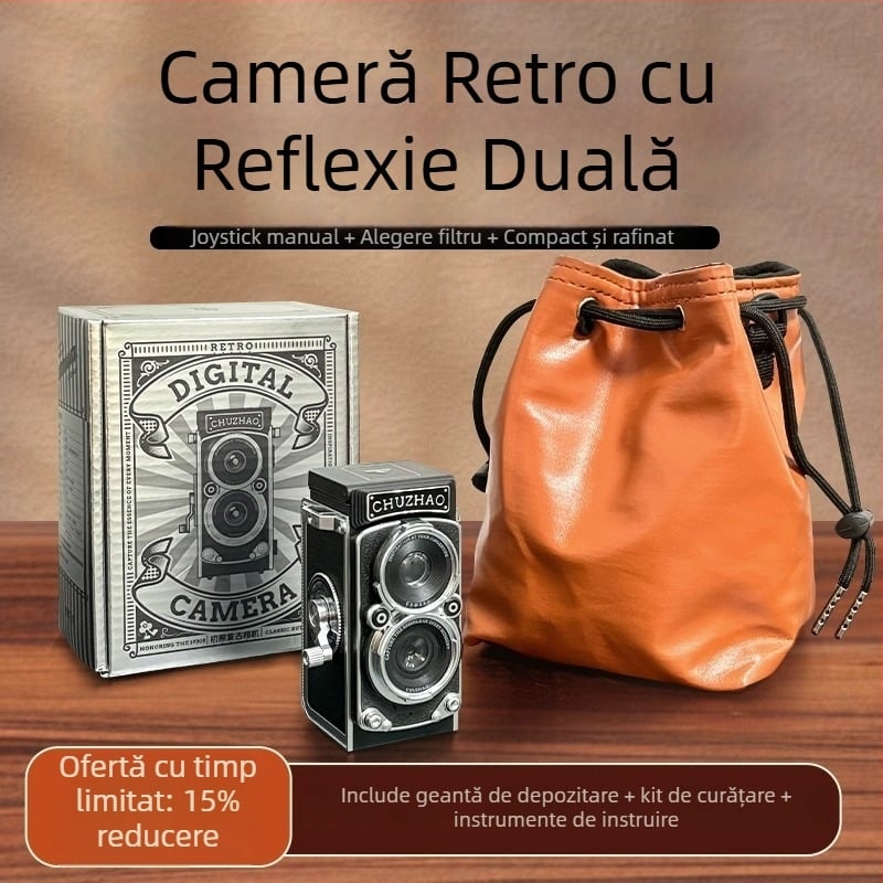 Cameră CCD retro – 68 MP, zoom optic 3x, zoom digital 3x, obiectiv ultrawide, stocare pe card SD