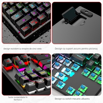 Tastatură mecanică de 87 taste, iluminare RGB, conectare prin cablu USB, carcasă ABS