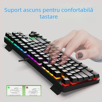 Tastatură mecanică de 87 taste, iluminare RGB, conectare prin cablu USB, carcasă ABS