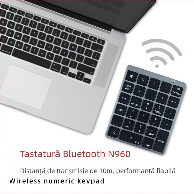 N960 tastatură numeric Bluetooth, ultra-subțire din aliaj de aluminiu, 28 de taste, portabilă, fără iluminare