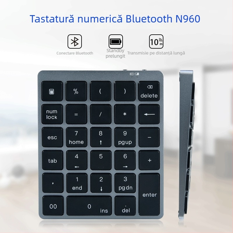 N960 tastatură numeric Bluetooth, ultra-subțire din aliaj de aluminiu, 28 de taste, portabilă, fără iluminare