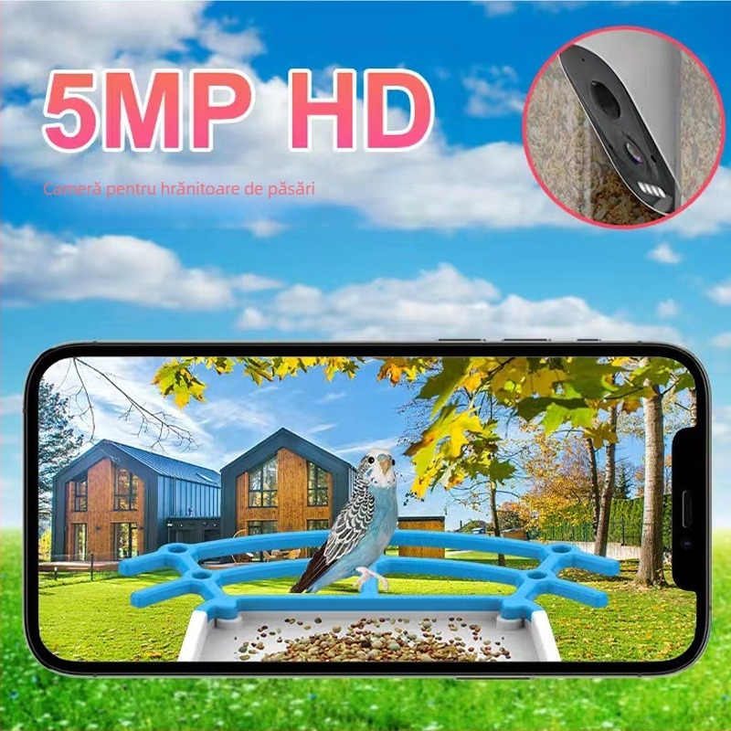 Camera pentru hrănire a păsărilor BF10 — autonomie baterie 30 zile, rază imagine 15 m, material ABS ecologic, carcasă din plastic (Model BF10, autonomie baterie 30 zile, rază imagine 15 m, Material ABS ecologic, Carcasă din plastic)