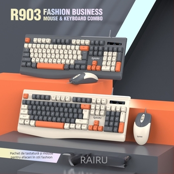 RAIKU R903 Set tastatură și mouse cu cablu – tastatură USB și mouse USB, cablu de 1,4 m
