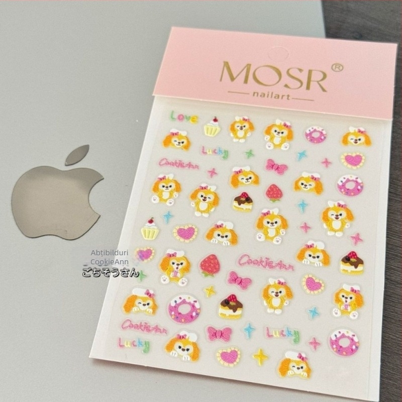 Set de stickere pentru manichiură – Cățeluș drăguț, desen animat, relief 3D, pentru unghii DIY