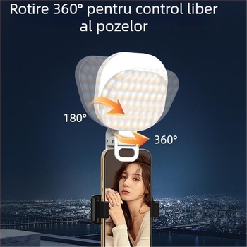 Lumină LED pentru selfie și transmisiuni live — trei temperaturi de iluminare, putere sub 10W