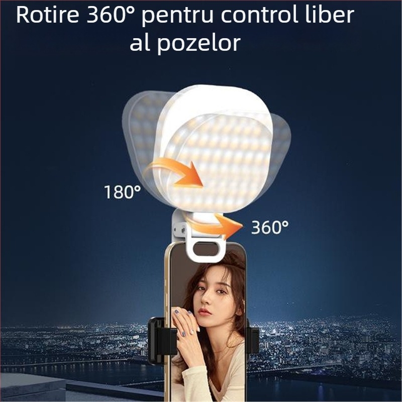 Lumină LED pentru selfie și transmisiuni live — trei temperaturi de iluminare, putere sub 10W