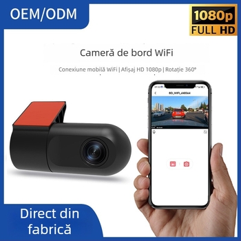Aparat de bord WiFi cu conectivitate prin aplicație mobilă, instalare USB, 1080p, unghi de cuprindere 140°, montare pe parbriz