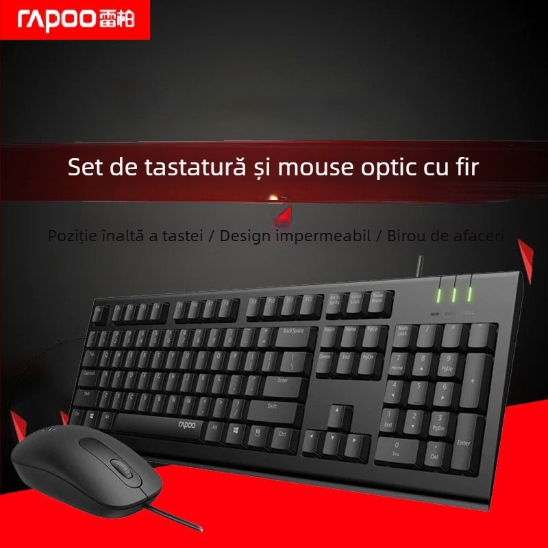 Set de tastatură și mouse cablat (design ergonomic, DPI optic 1000, interfețe USB, rezistent la apă)