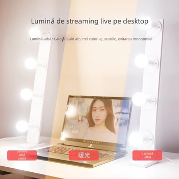 Lampă LED de umplere pentru streaming pe desktop, două rânduri, reglaj în trei culori, intensitate reglabilă fără trepte, 12V