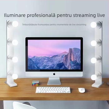 Lampă LED de umplere pentru streaming pe desktop, două rânduri, reglaj în trei culori, intensitate reglabilă fără trepte, 12V