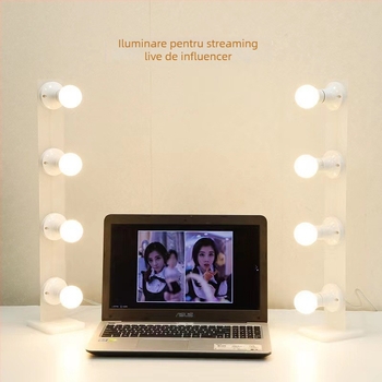 Lampă LED de umplere pentru streaming pe desktop, două rânduri, reglaj în trei culori, intensitate reglabilă fără trepte, 12V