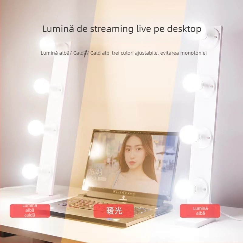 Lampă LED de umplere pentru streaming pe desktop, două rânduri, reglaj în trei culori, intensitate reglabilă fără trepte, 12V