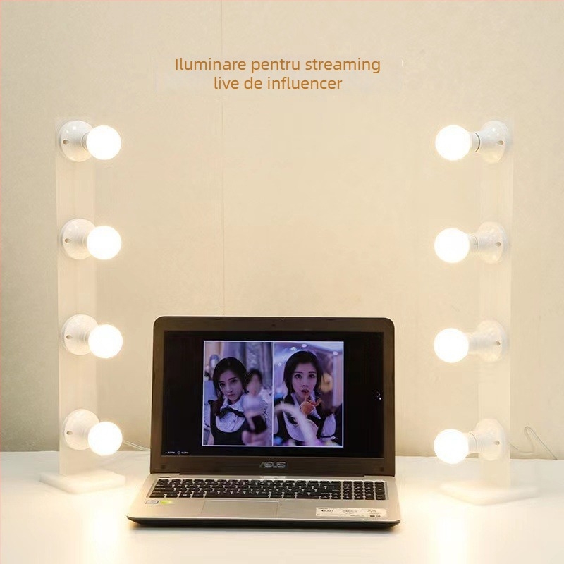 Lampă LED de umplere pentru streaming pe desktop, două rânduri, reglaj în trei culori, intensitate reglabilă fără trepte, 12V