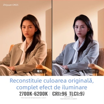 Zhiyun CM25 Lumină de fill pentru fotografie, lampă portabilă de mână pentru streaming, temperatură de culoare duală, 25W, 12V