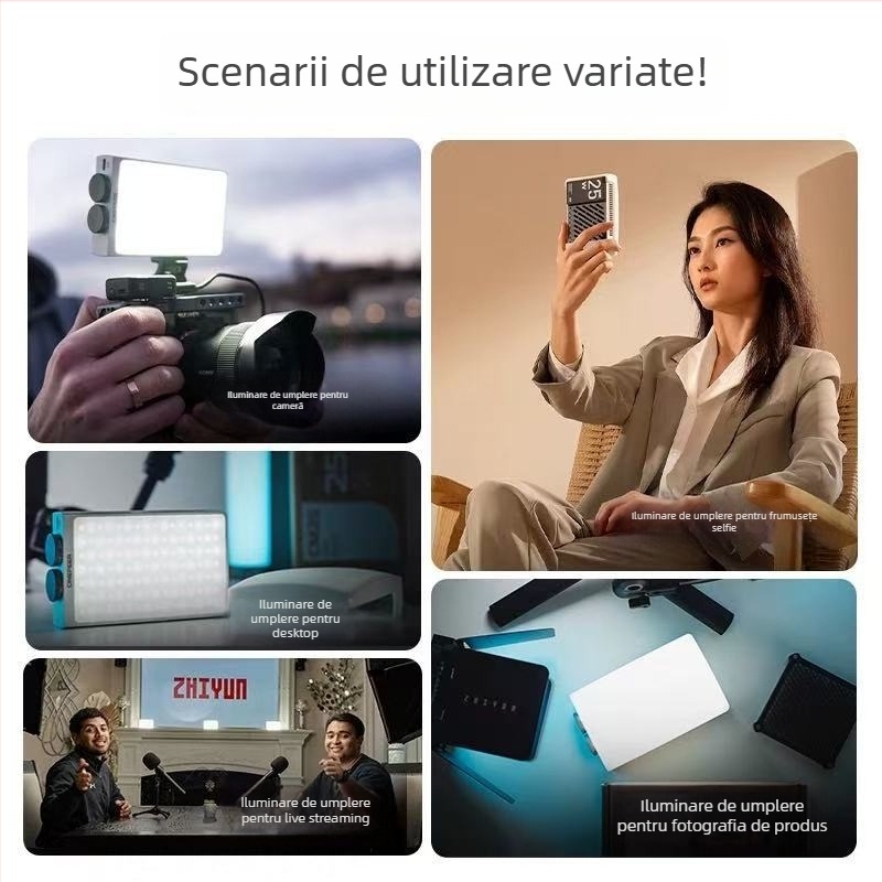 Zhiyun CM25 Lumină de fill pentru fotografie, lampă portabilă de mână pentru streaming, temperatură de culoare duală, 25W, 12V