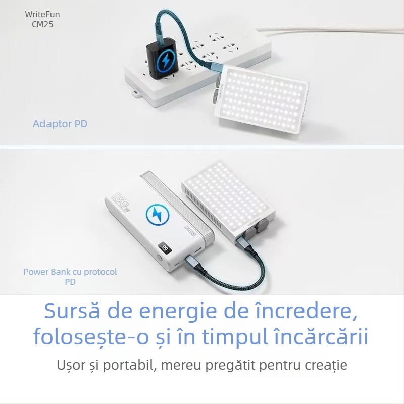 Zhiyun CM25 Lumină de fill pentru fotografie, lampă portabilă de mână pentru streaming, temperatură de culoare duală, 25W, 12V