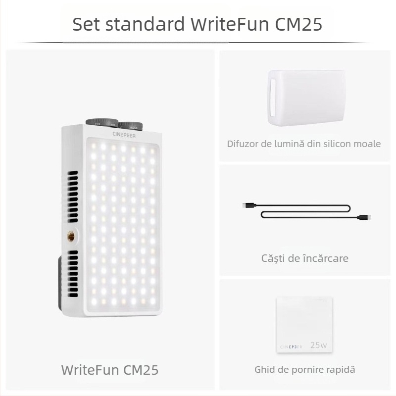 Zhiyun CM25 Lumină de fill pentru fotografie, lampă portabilă de mână pentru streaming, temperatură de culoare duală, 25W, 12V