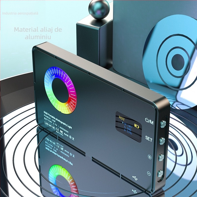 Lumină de umplere LED – RGB multicolor, temperatură de culoare reglabilă 2500–9900K, putere 10–50W, 5V, model LED-M1SE, utilizare pe birou