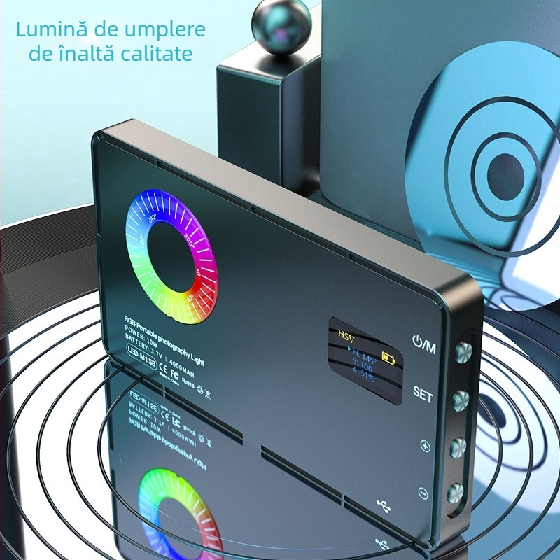 Lumină de umplere LED – RGB multicolor, temperatură de culoare reglabilă 2500–9900K, putere 10–50W, 5V, model LED-M1SE, utilizare pe birou