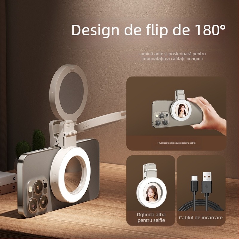 Lumină de umplere mini D6, pentru fotografiere și streaming live, portabilă, cu 3 temperaturi de culoare, putere ≤10W, 5V