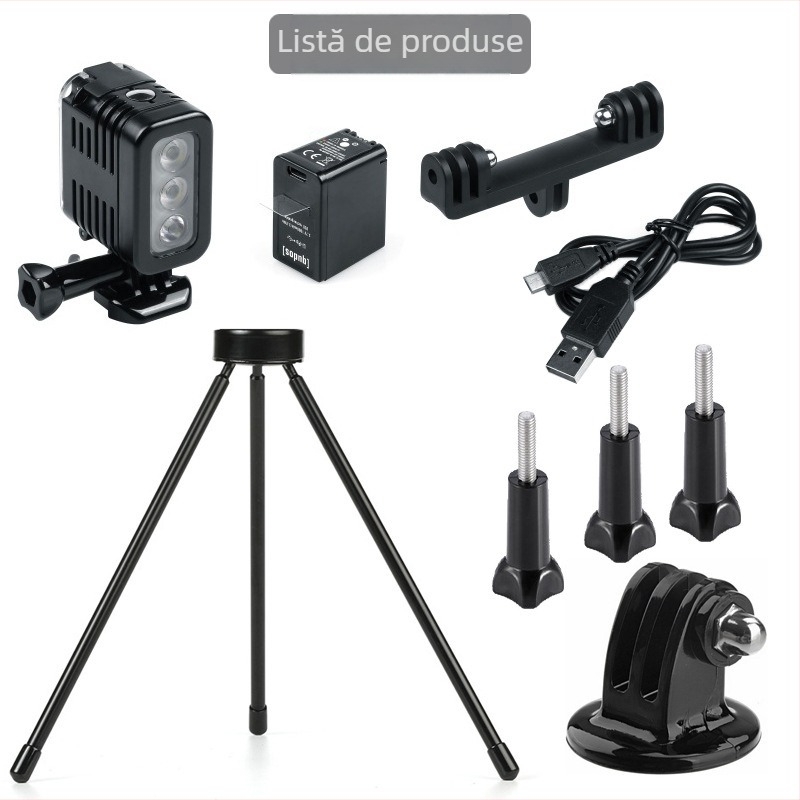 Lumină subacvatică GoPro cu trepied – ABS+LED, impermeabilă pentru camere de acțiune