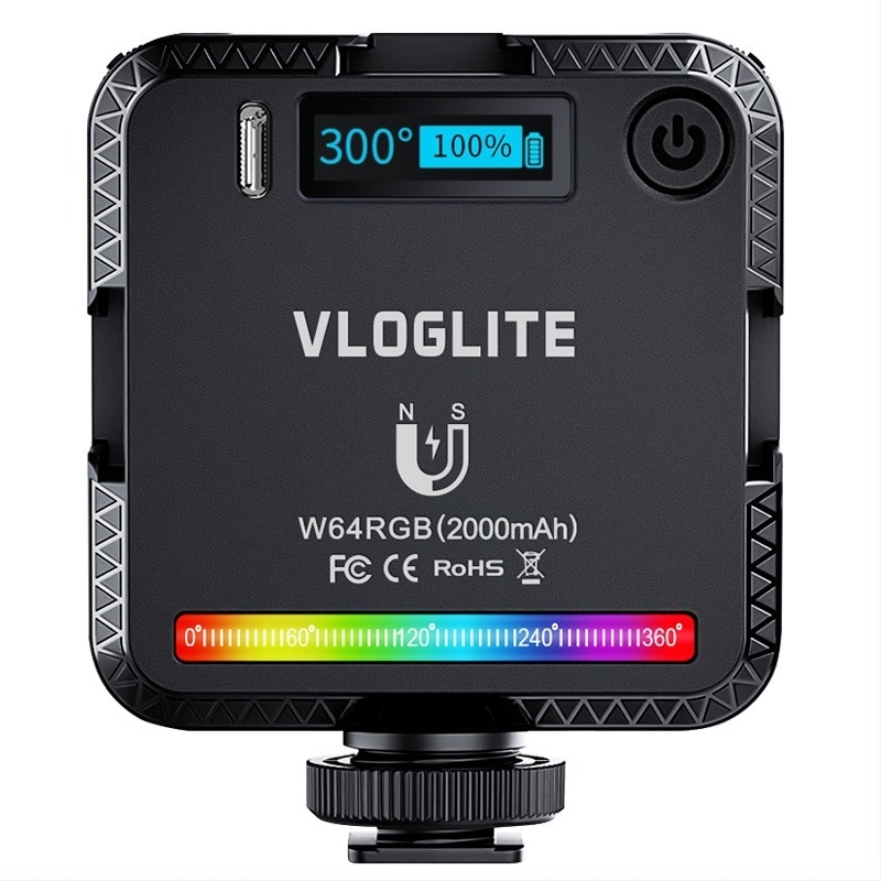 W64RGB Lumină LED de umplere pentru portret, streaming live și fotografie; Putere 6W, baterie încorporată de 3.7V, portabilă