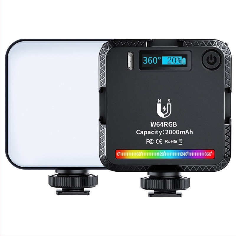 W64RGB Lumină LED de umplere pentru portret, streaming live și fotografie; Putere 6W, baterie încorporată de 3.7V, portabilă