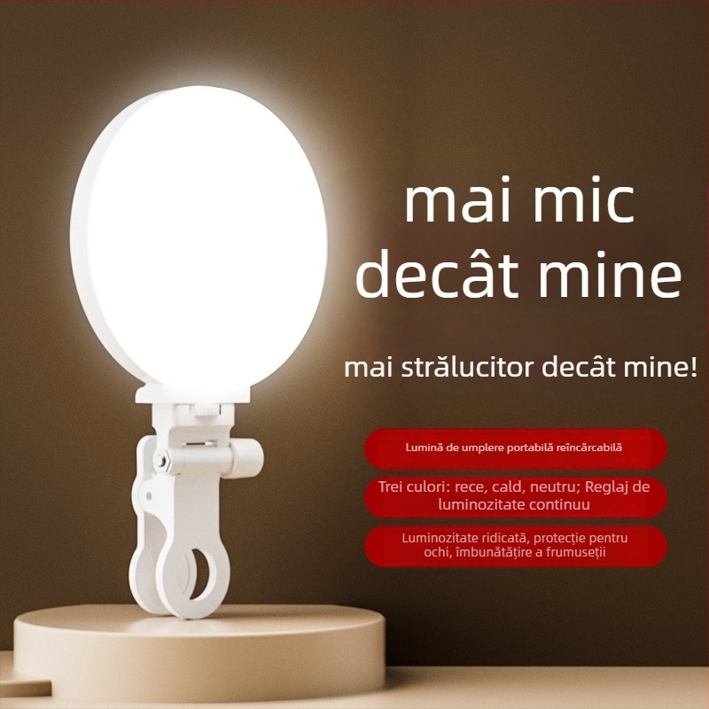 Lumină LED de umplere mini pentru fotografie și streaming live, model F01, LED tri-color, 3.5W, 5V, manevrabilă